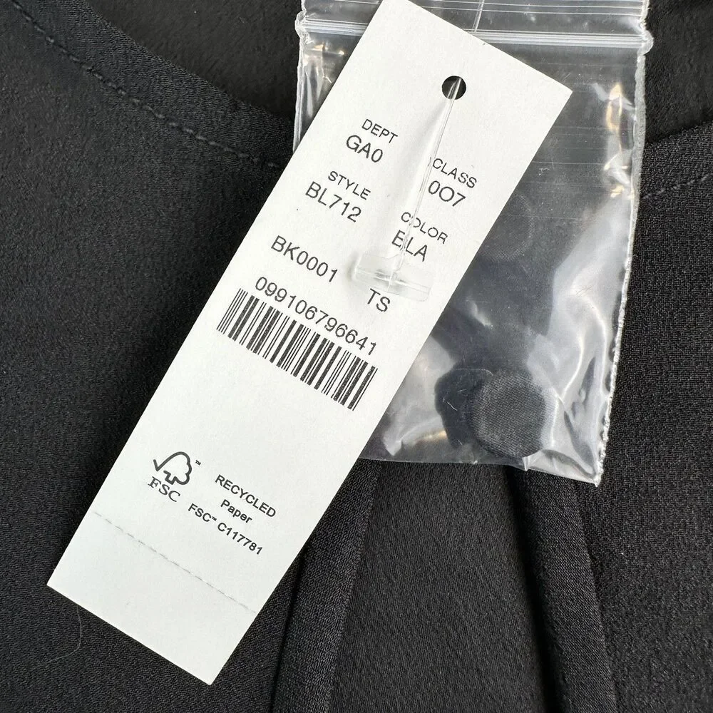 J Crew Black Blouse Shirt Womens ST Small Tall Puff Sleeve Crepe Top Workwear